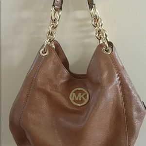 Michael Kors Tan Pebbled Leather Satchel Bag Purse